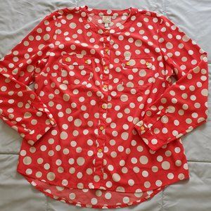 JM Collection Pink Polka Dot Button Front Blouse Top